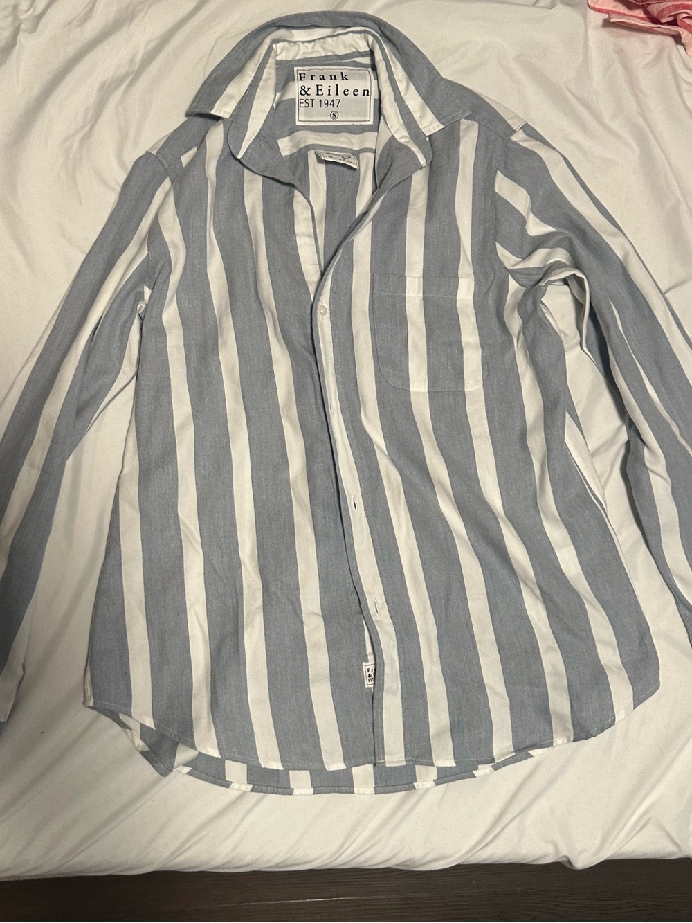 Frank & Eileen Light Blue/gray and White Striped Button-Down Shirt